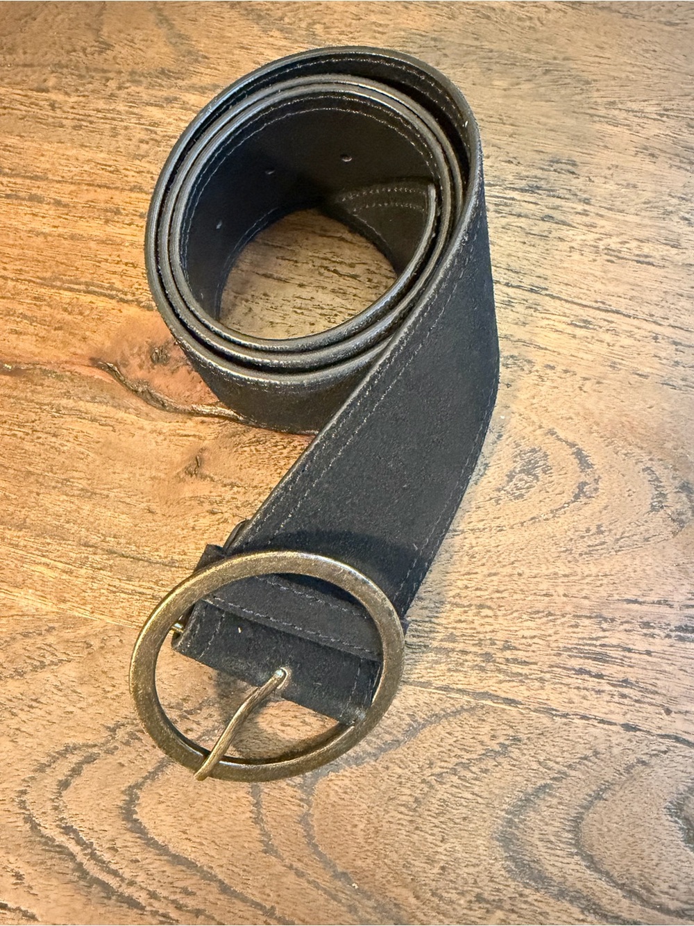 Fat Face Black Belt with Antique Gold Round Buckle